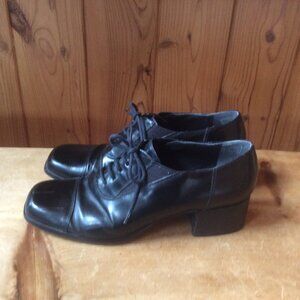 Enzo Angiolini Retro Black Leather Lace Up Block Heel Oxford Shoes Size 9 Preppy